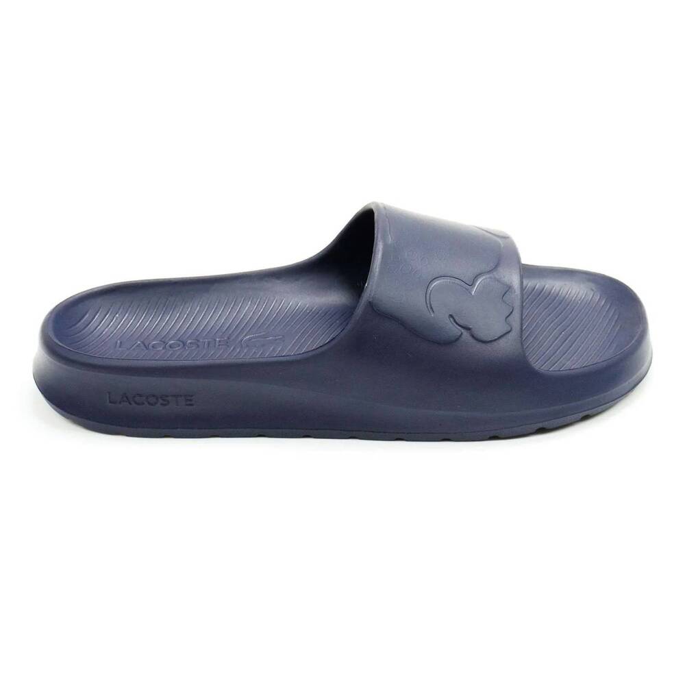 NEW LACOSTE men's croco 2.0 slide sandals in navy